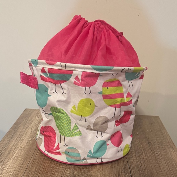 thirty-one Other - thirty-one Pink and Teal Bird Print Drawstring Storage Bin